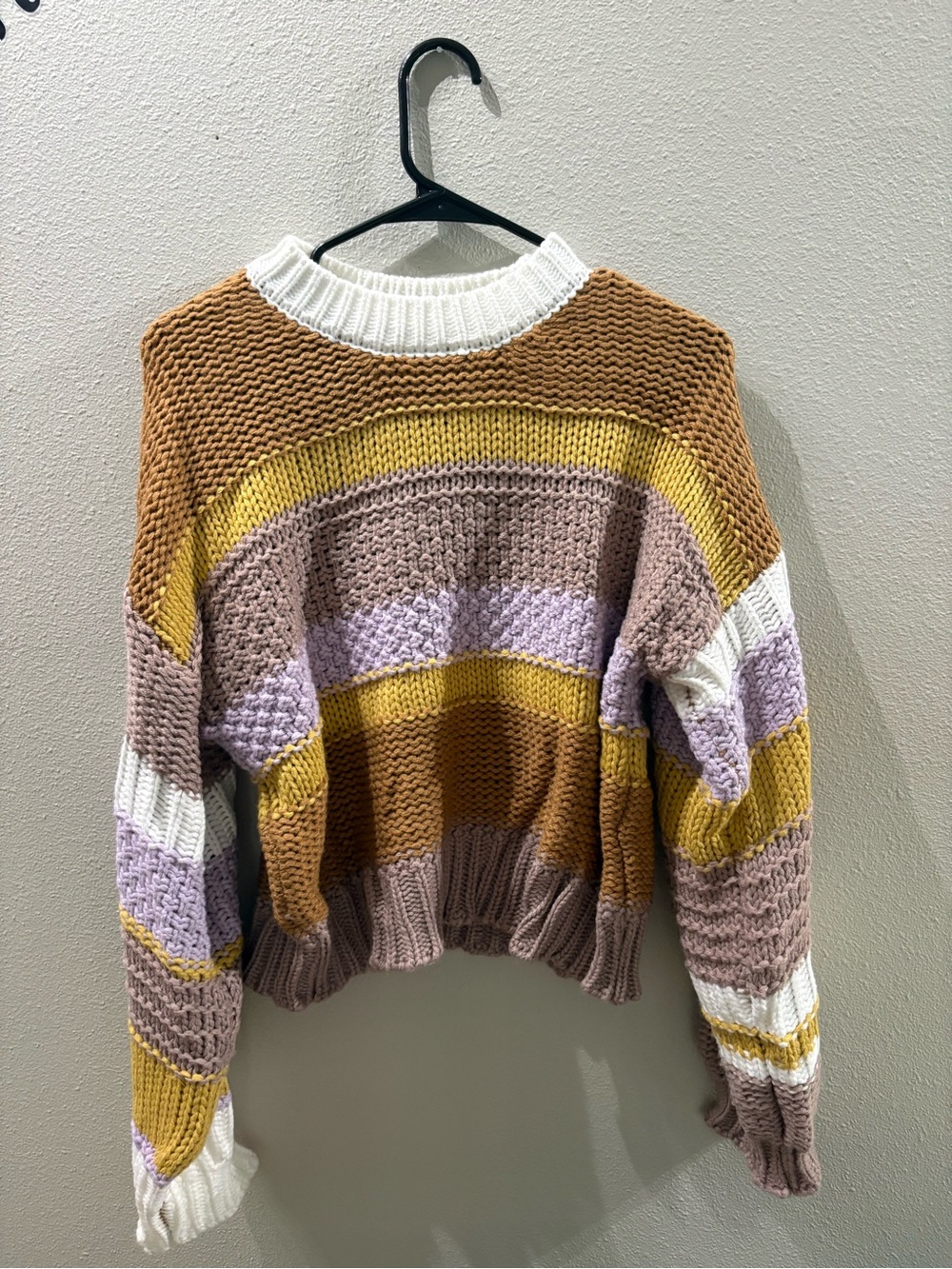Chunky Multi-Color Block Knit Oversized Crewneck Sweater